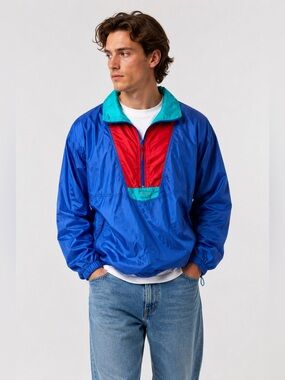 Vintage Windgear Colorblock Pullover Windbreaker Jacket 90s Blue Teal Red
Size M